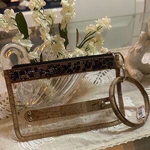 Chic Brown and Tan with sequence leopard print top lining Wristlet Clutch